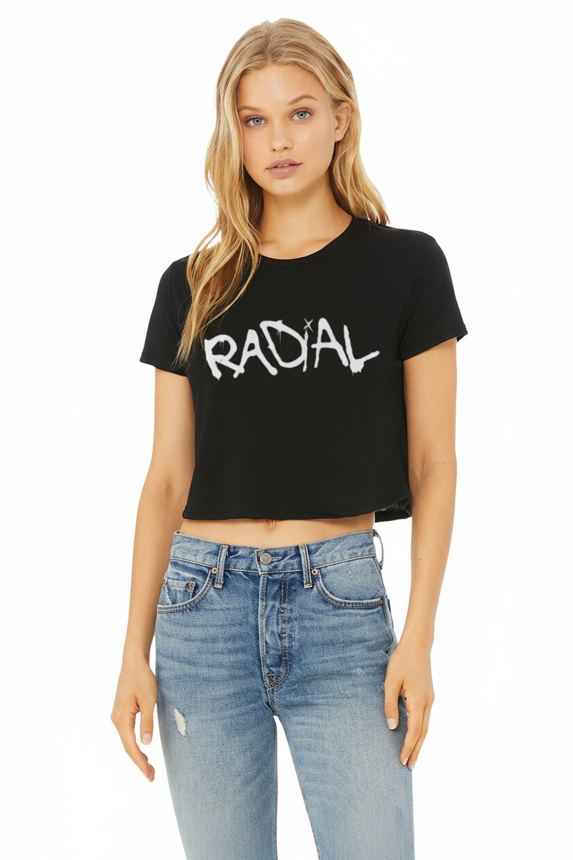 Black Radial Crop Top - White Background