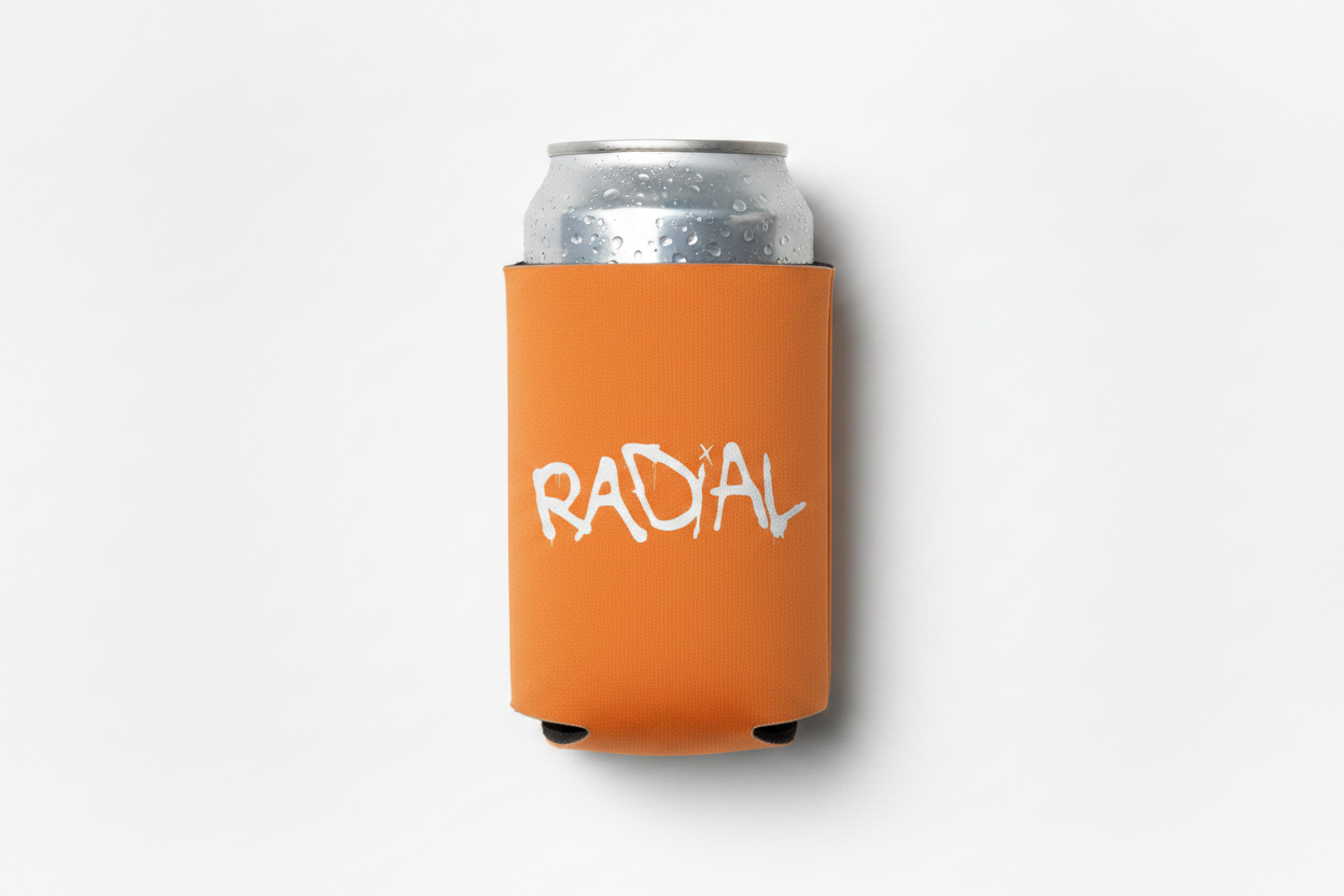 Radial Tangerine Koozie with Can