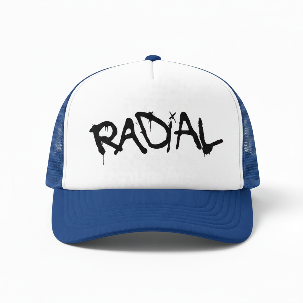 Royal Blue & White Radial Trucker Hat - Black Logo