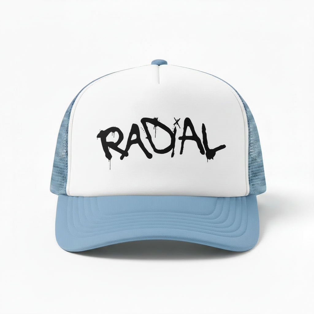 Baby Blue & White Radial Trucker Hat - Black Logo