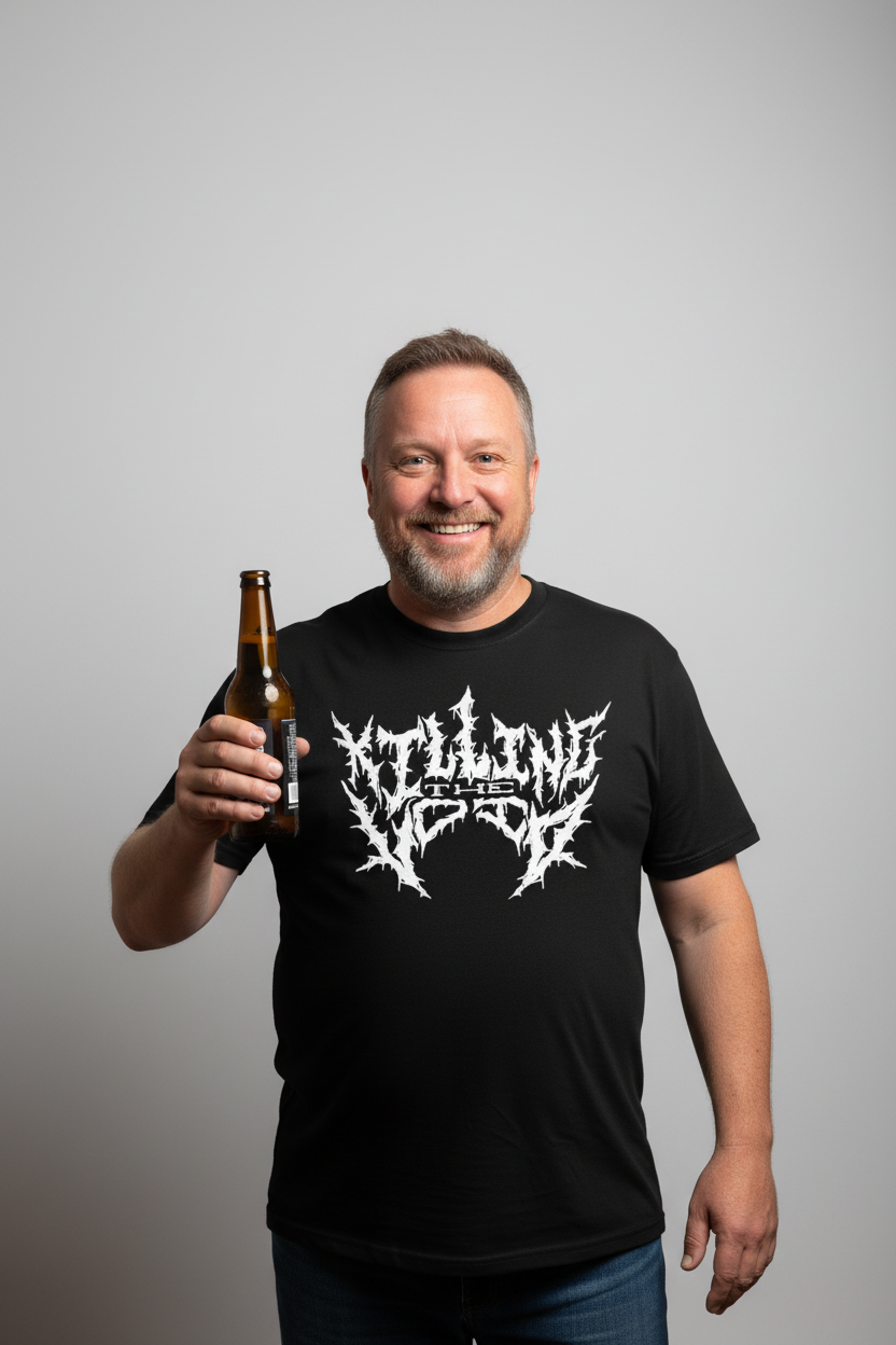 Man wearing black Killing The Void T-shirt