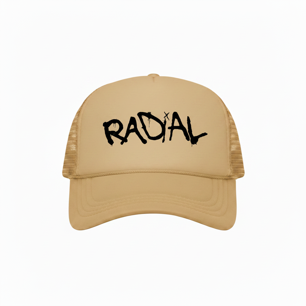 Beige Radial Trucker Hat - Black Logo