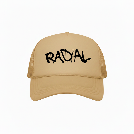 Beige Radial Trucker Hat - Black Logo