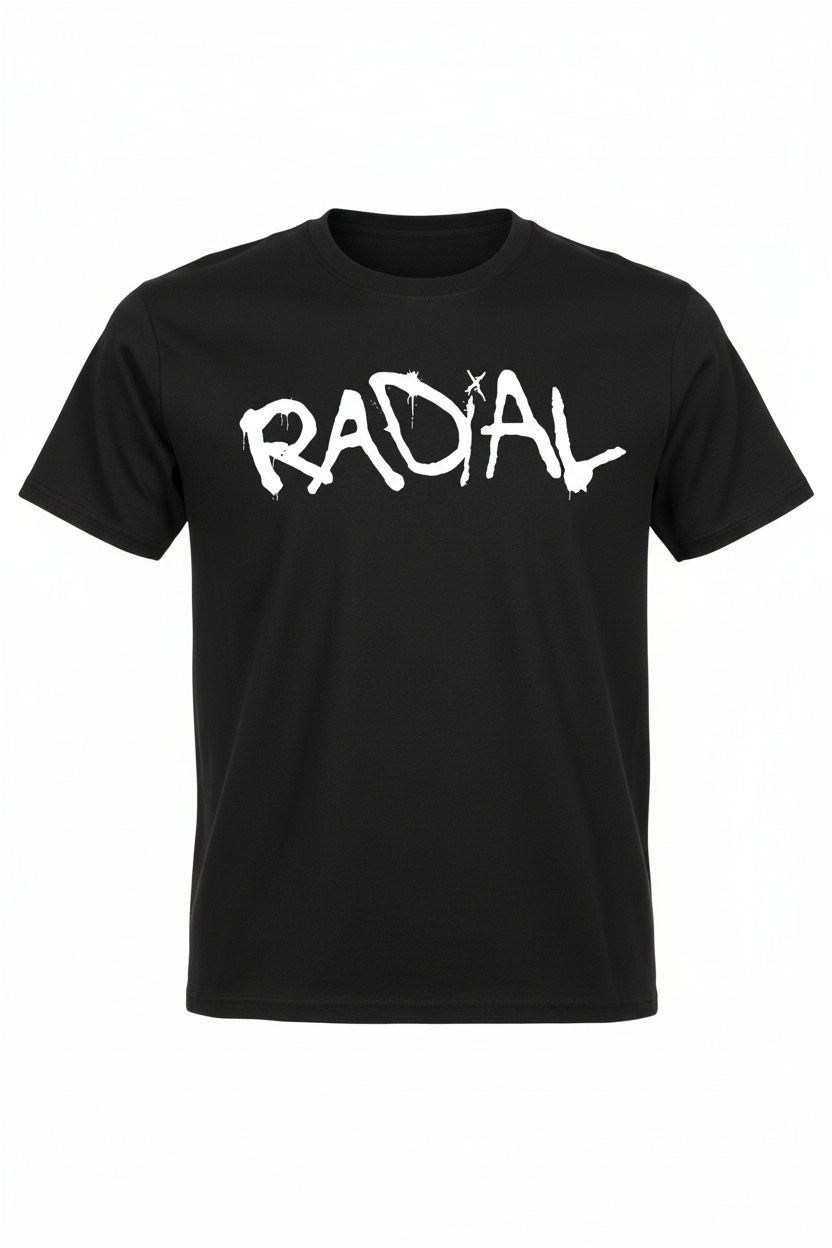 Black T-Shirt with White Radial Logo