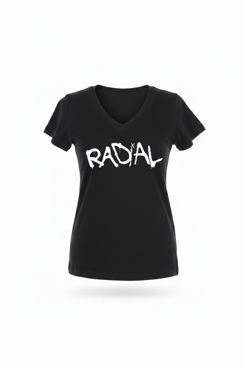 Black V-Neck Radial T-Shirt - Flat Lay