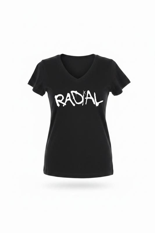 Black V-Neck Radial T-Shirt - Flat Lay