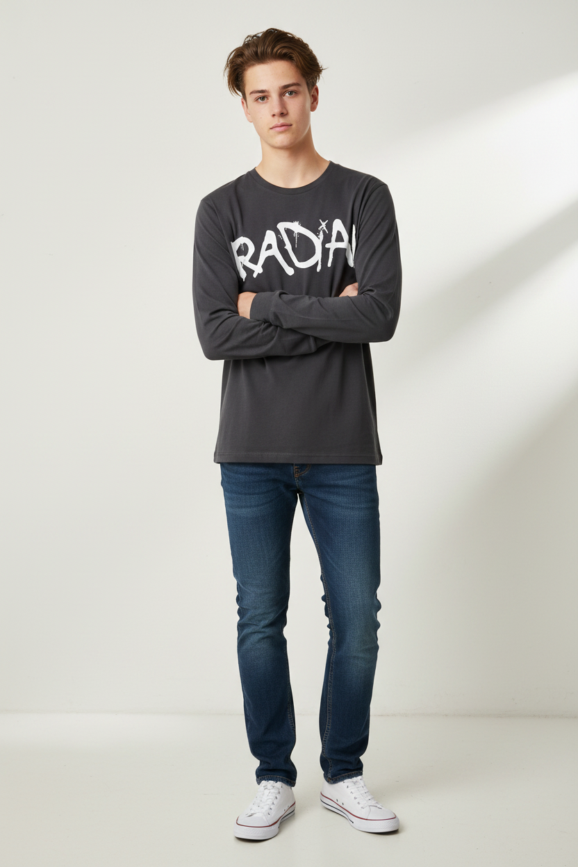 Charcoal Radial Long Sleeve - White Teen Boy