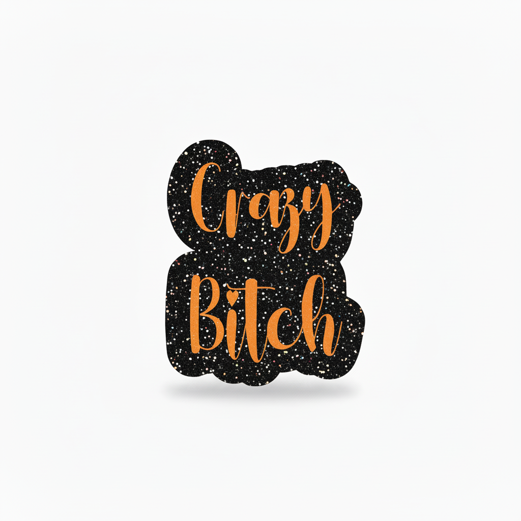 Crazy Bitch Sticker - Orange Glitter Toned Down