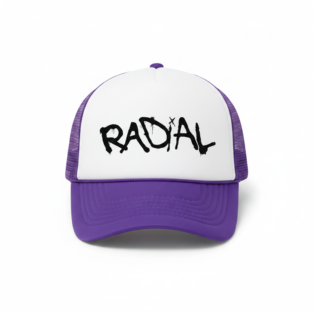 Deep Purple & White 2-Tone Radial Trucker Hat - Black Logo