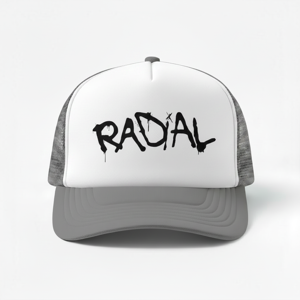 Gray & White Radial Trucker Hat - Black Logo