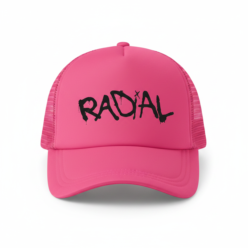 Hot Pink Radial Trucker Hat - Black Logo