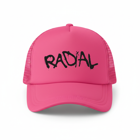 Hot Pink Radial Trucker Hat - Black Logo