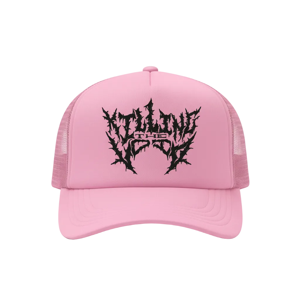 Killing The Void Trucker Hat - Solid Bubblegum Pink with Black Logo Product Shot