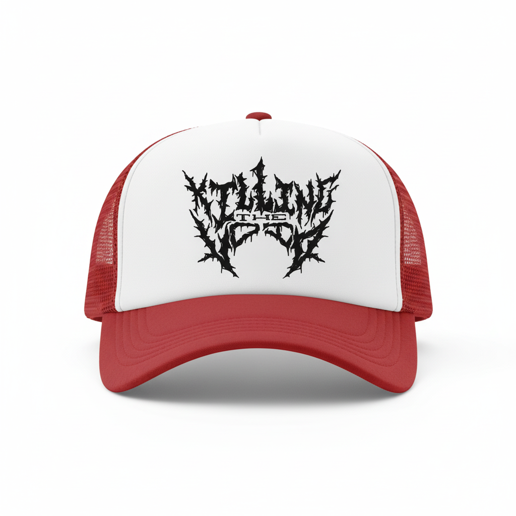 Killing The Void Trucker Hat - Red & White 2 Tone Product Shot