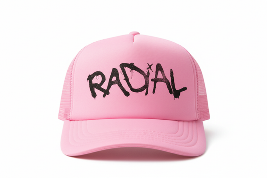 Bubblegum pink trucker hat with black Radial logo