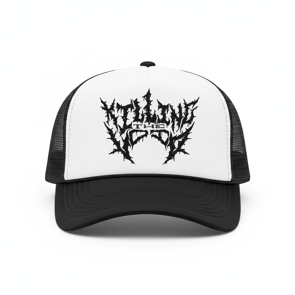 Killing The Void Trucker Hat - Black & White 2 Tone Product Shot
