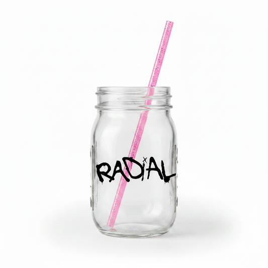 Mason Jar - Black Logo with Pink Glitter Straw
