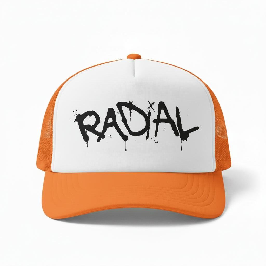 Orange & White Radial Trucker Hat