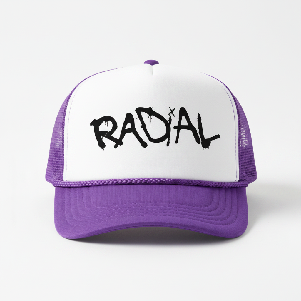 Purple & White 2-Tone Radial Trucker Hat - Black Logo
