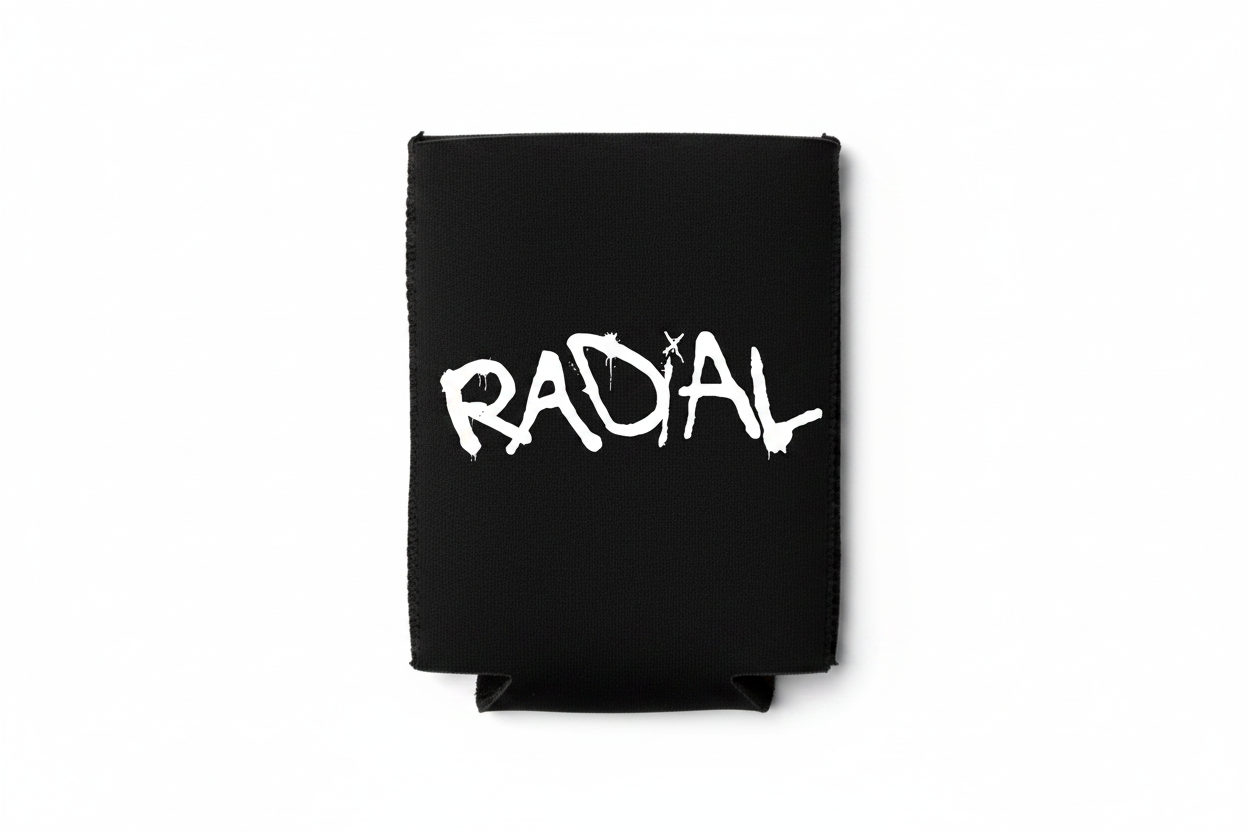 Radial Black Koozie White Text Flat