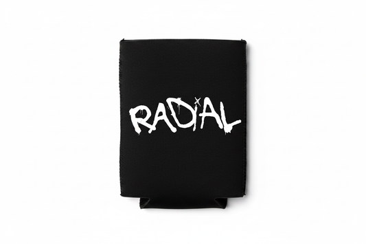 Radial Black Koozie White Text Flat