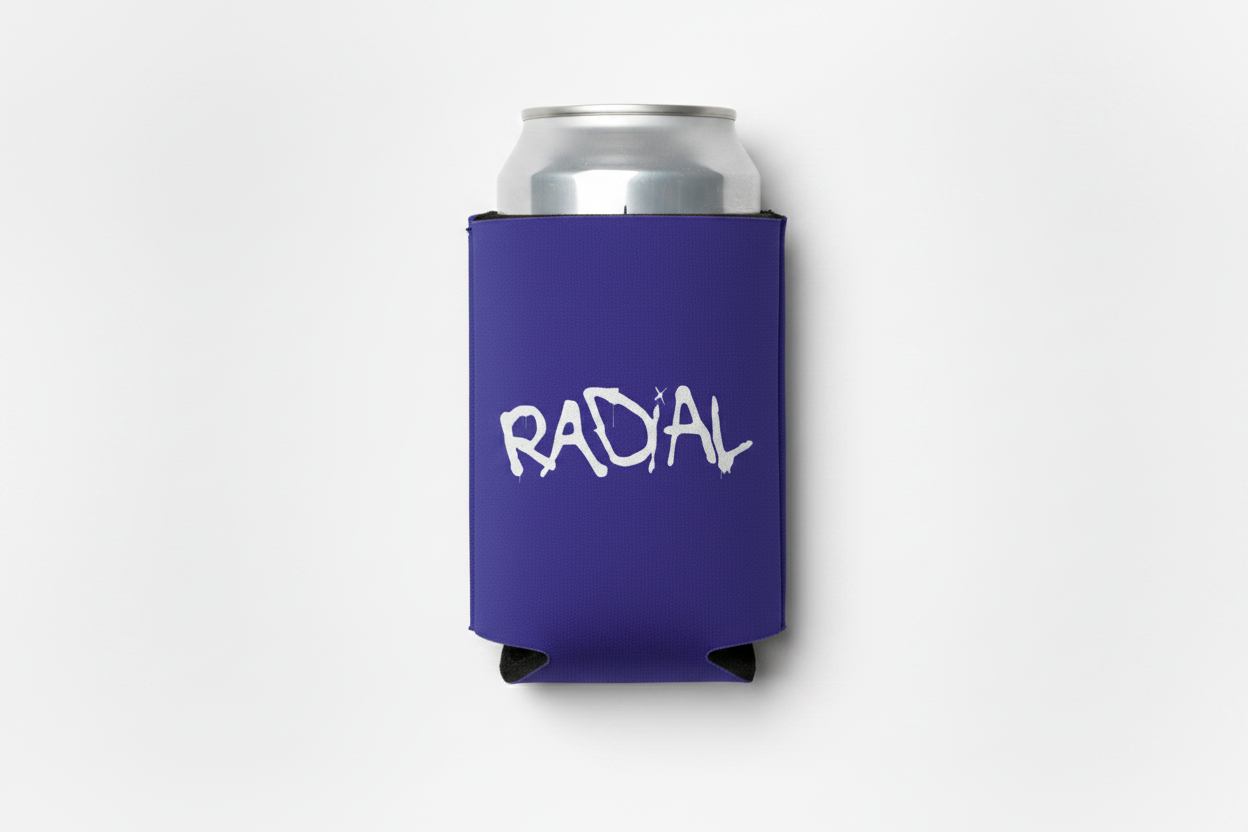 Radial Blue-Violet Koozie with Can