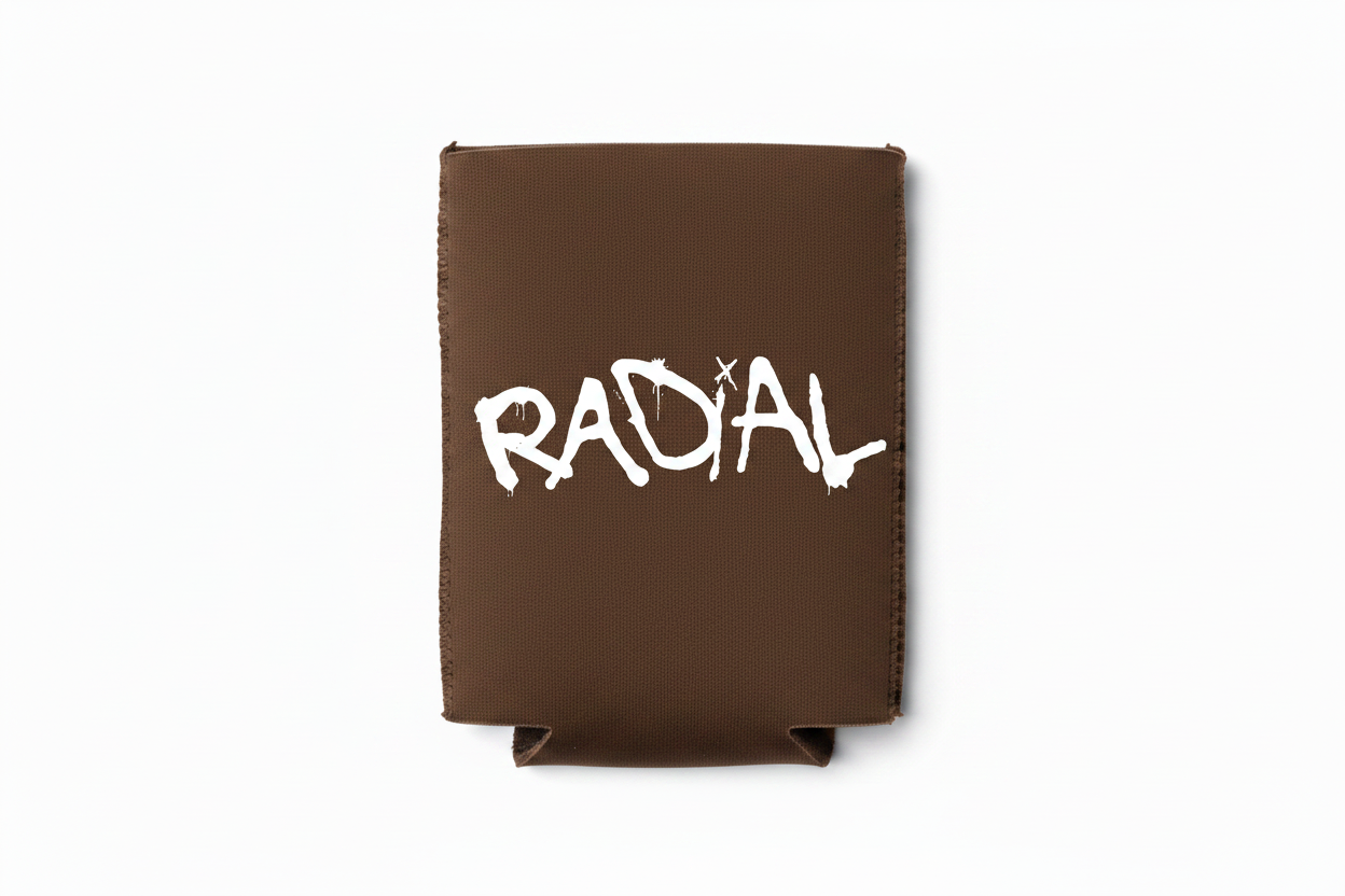 Radial Brown Koozie White Text Flat