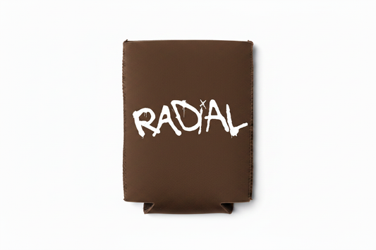 Radial Brown Koozie White Text Flat