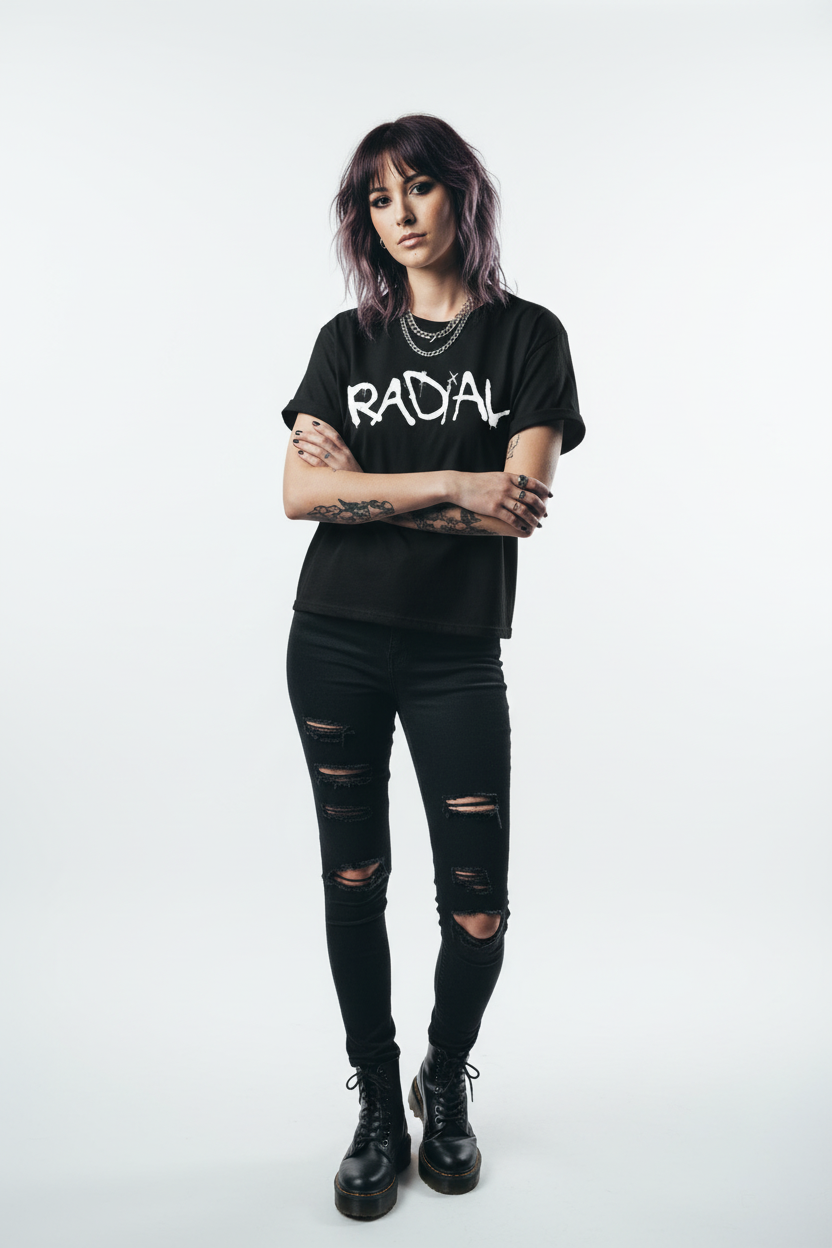 Radial logo white on black t-shirt