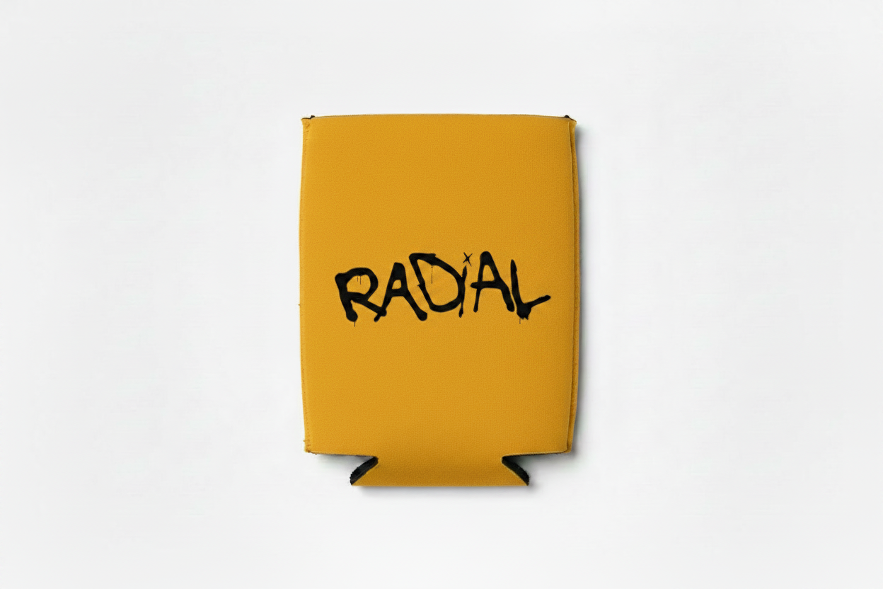 Radial Marigold Koozie Black Logo Flat
