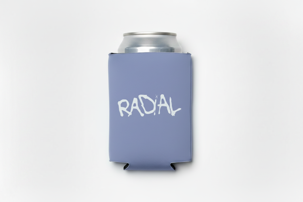 Radial Periwinkle Koozie White Logo with Can