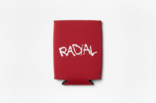 Radial Red Koozie White Logo Flat