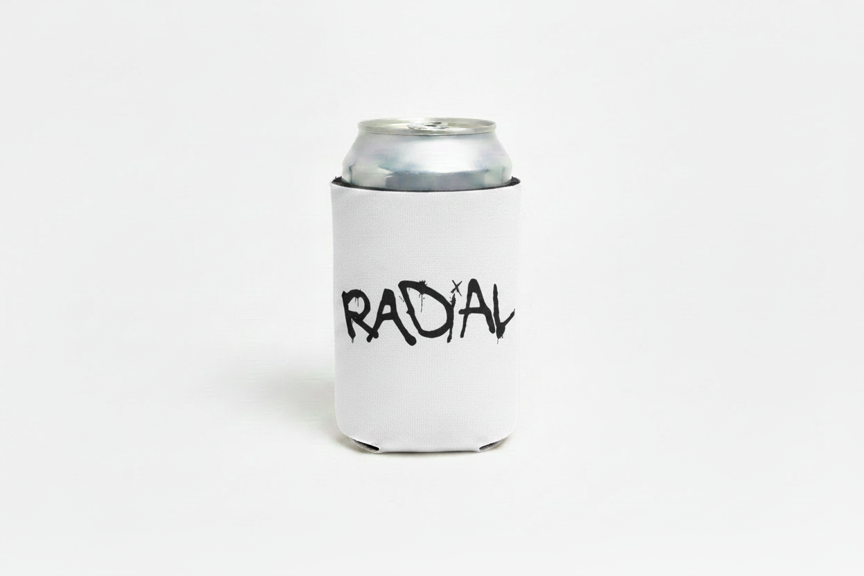 Radial White Koozie on Can