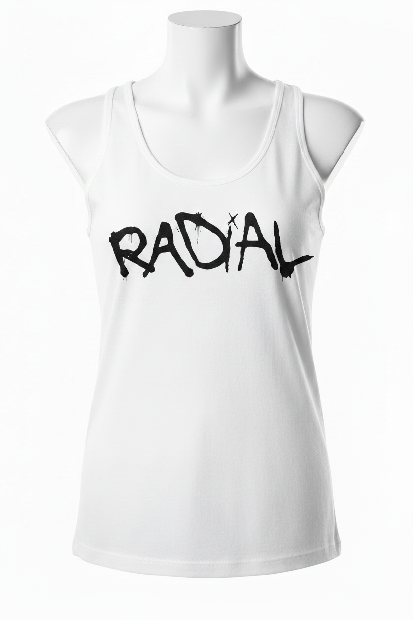 Radial White Tank Top with Black Logo