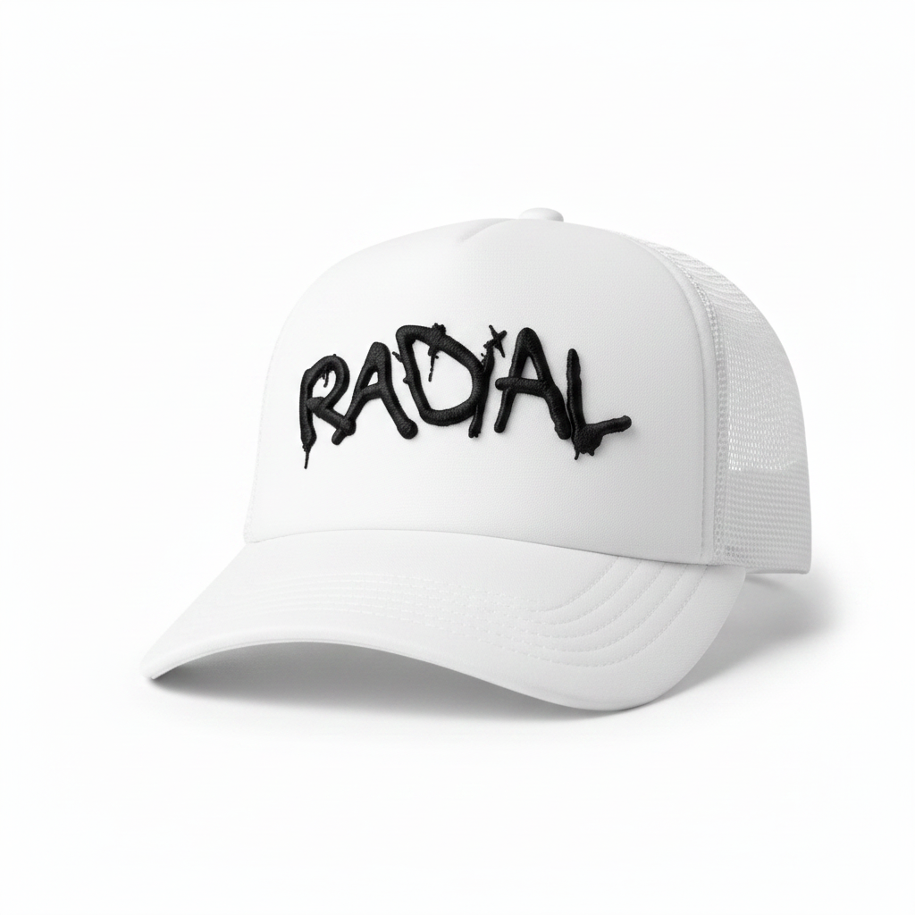 Radial White Trucker Hat Forward Facing