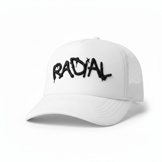 Radial White Trucker Hat Forward Facing