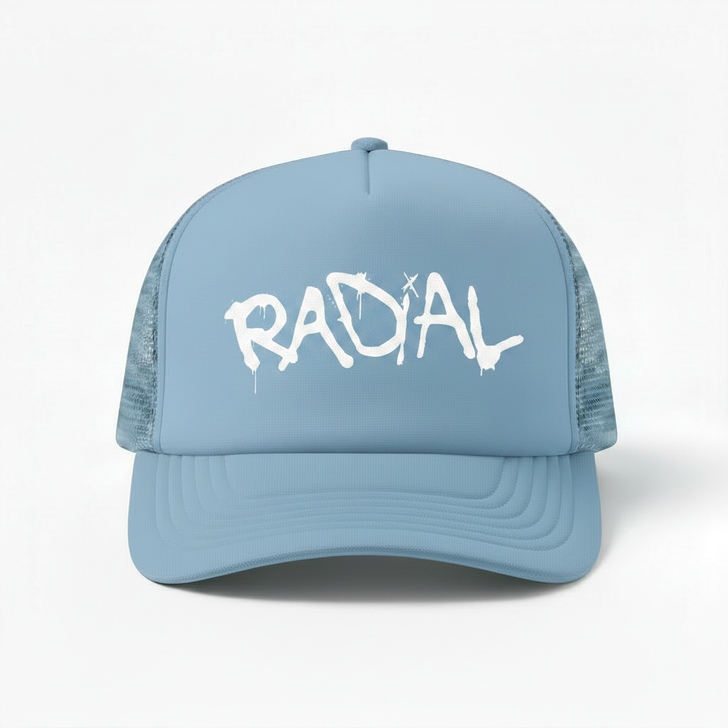 Solid Baby Blue Radial Trucker Hat - White Logo