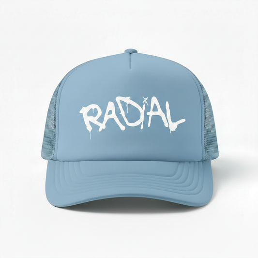 Solid Baby Blue Radial Trucker Hat - White Logo