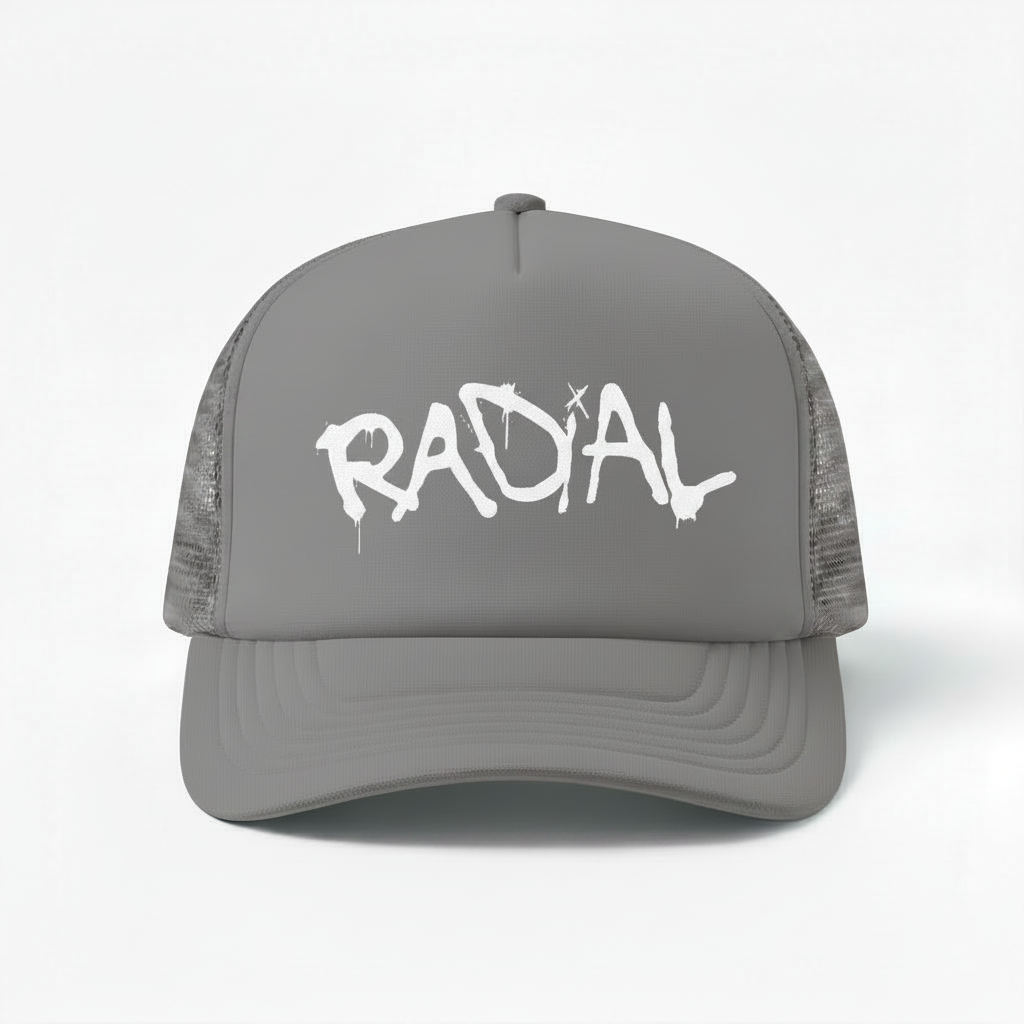 Solid Gray Radial Trucker Hat - White Logo