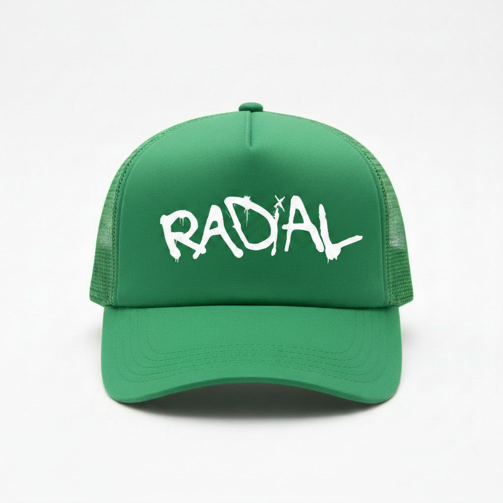 Solid Kelly Green Radial Trucker Hat - White Logo
