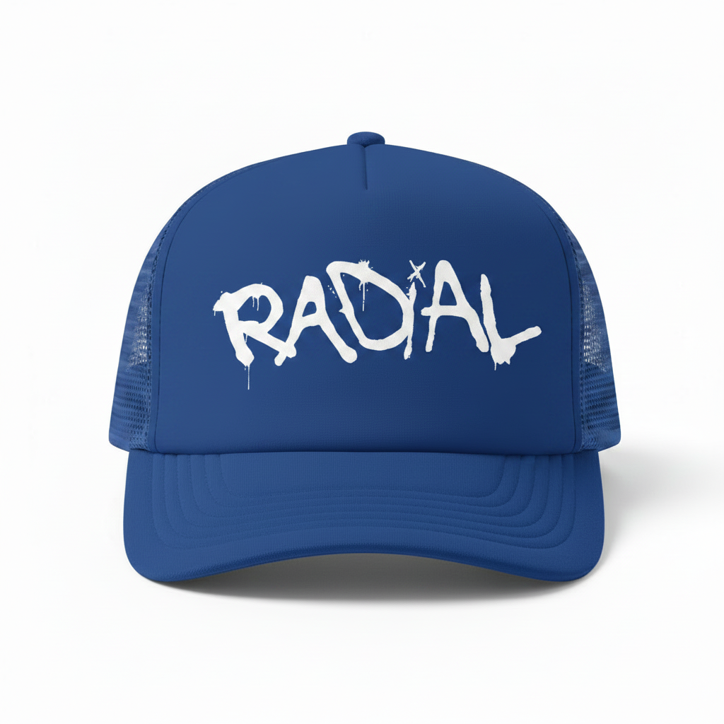 Solid Royal Blue Radial Trucker Hat - White Logo