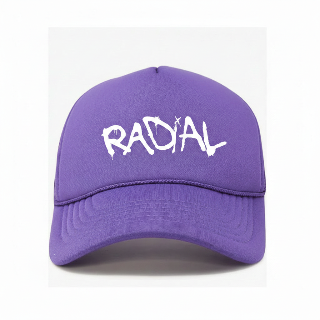 Vibrant Purple Radial Trucker Hat - White Logo